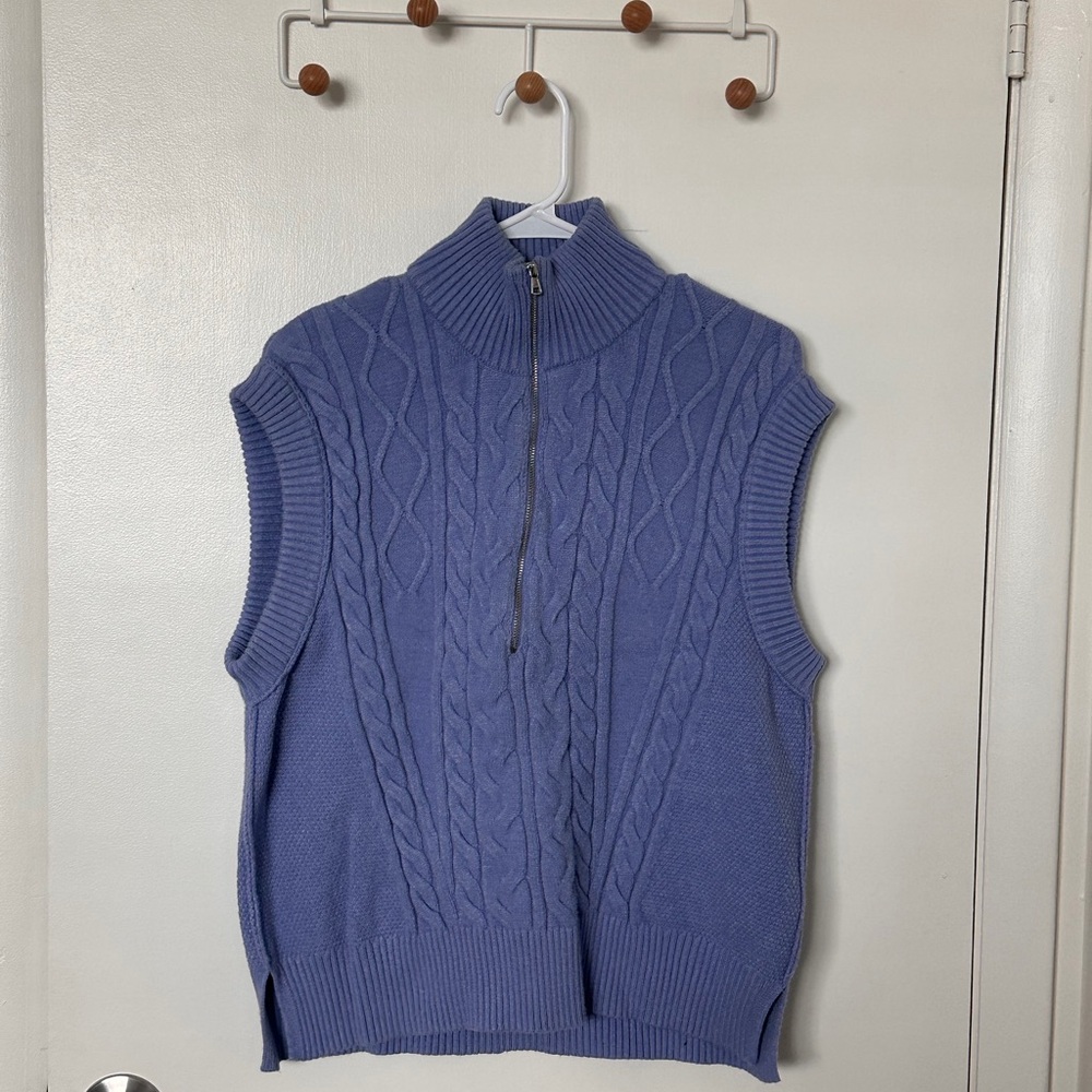 Women's Free People Cable Knit Half-Zip Sweater Vest - Blue